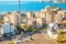 Cable car over the residence district with blue sea in the background, Jounieh, Keserwan District,, Lebanon