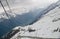 The cable car ropes in the French Alps mountains. Mont Blanc massif, Aiguille du Midi