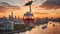 The Cable Car\\\'s Serene Crossing of the Thames, Framed by the Glowing City Skyline, Generative AI