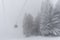 Cable car in a ski resort in bad weather