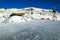 Cable car station with skiers,Alpe d Huez,France,Europe