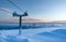 Cable car on the top of the snowy mountain