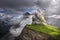 Cable cars being used to trasport people to the top of Seceda mountain in the Italian Dolimites of the Alps