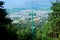 Cable cars carry people to the summit of Mount Cangshan