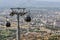 Cable cars ferry tourists at Bergama in Turkey.