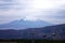 cable cars with Fuji mountain background, Fuji Hakone park in Japan,