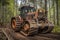 Cable skidder pulling logs in forest