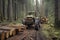 Cable skidder pulling logs in forest