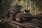 Cable skidder pulling logs in forest