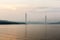 Cable-stayed bridge `Russky Bridge` to island Russkiy on the sunset. Vladivostok, Primorsky Krai, Russia