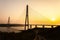 Cable-stayed bridge `Russky Bridge` to island Russkiy on the sunset. Vladivostok, Primorsky Krai, Russia