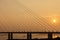 Cable-stayed bridge `Russky Bridge` to island Russkiy on the sunset. Vladivostok, Primorsky Krai, Russia