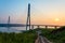 Cable-stayed bridge `Russky Bridge` to island Russkiy on the sunset. Vladivostok, Primorsky Krai, Russia
