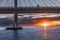 Cable-stayed bridge Western high speed diameter across Peter fairway in St. Petersburg at sunset, Russia