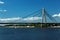 Cable-stayed Moskovskyi Bridge over Dnieper River in Kiev, Ukraine