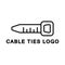 Cable tie logo. Line art icon for construction company, electrician, electrical goods store. Black illustration of repairs.