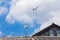 Cable TV antenna on Japanese house rooftop