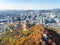 Cable way and city wall at Namsan mount in Seoul