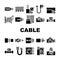 Cable Wire Electrical System Icons Set Vector