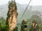 Cablecars on its way to the top among sandstone pillars and peak