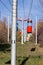 Cableway cabins multicolored cable car cabins, funicular, moving through the autumn forest