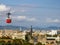 Cableway car against view on the city of Barcelona from MontjuÃ¯c hill.