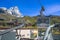 The Cableway connects Breuil-Cervinia to Plan Maison reaching the 2550 metres. Cervino Mount on the background, Italy