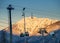 Cableway in motion in mountains Caucasus