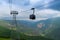 Cableway and support against the backdrop of the picturesque mountains of Armenia near the Tatev Monastery - a landmark