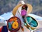 Cabo San Lucas, Mexico - November 7, 2022 - A local salesperson offering colorful bowls for sale