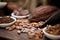 Cacao Beans, Cloves and Star Anise on a Wood Table