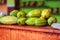 Cacao fruits harvested and displayed for sale