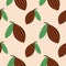 Cacao seamless pattern vector illustration. Natural chocolate. Organic sweet food, graphic art sketch. Cocoa vintage package