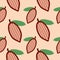Cacao seamless pattern vector illustration. Natural chocolate. Organic sweet food, graphic art sketch. Cocoa vintage package