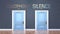 Cacophony and silence as a choice - pictured as words Cacophony, silence on doors to show that Cacophony and silence are opposite