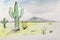 Cacti grow in the desert. Watercolor