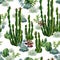 Cacti seamless pattern watercolor. Cactus and succulent illustration
