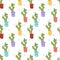 Cactus Angel wing. Seamless pattern. Cacti. Flowering plants. Doodle, cartoon, vector