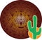 Cactus on background of stylized image of ancient Mayan calendar