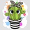 Cactus with bow with eyes on the blobs background
