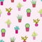 Cactus cacti succulents houseplant seamless repeat pattern