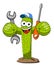 Cactus cartoon funny character vector repairman worker isolated