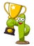 Cactus cartoon funny character vector winner cup trophy isolated