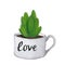 Cactus in a ceramic cup. Boho, scandinavian style. Watercolor clipart