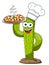Cactus character mascot cartoon cook pizza vector isolated