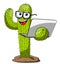 Cactus character mascot cartoon nerd laptop vector isolated