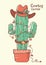 Cactus christmas with cowboy hat .Vector hand drawn illustration