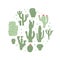 Cactus circle emblem set isolation on white background. Mexican cacti round badge. Exotic various plants collection Vector flat