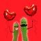 Cactus couple heart balloons love Creative modern pop art