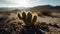 Cactus in the desert with mountain ranges and a blue sky